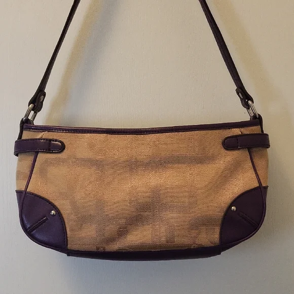 Etienne Aigner Purple and Tan East/West Shoulder Bag EUC - Picture 7 of 16